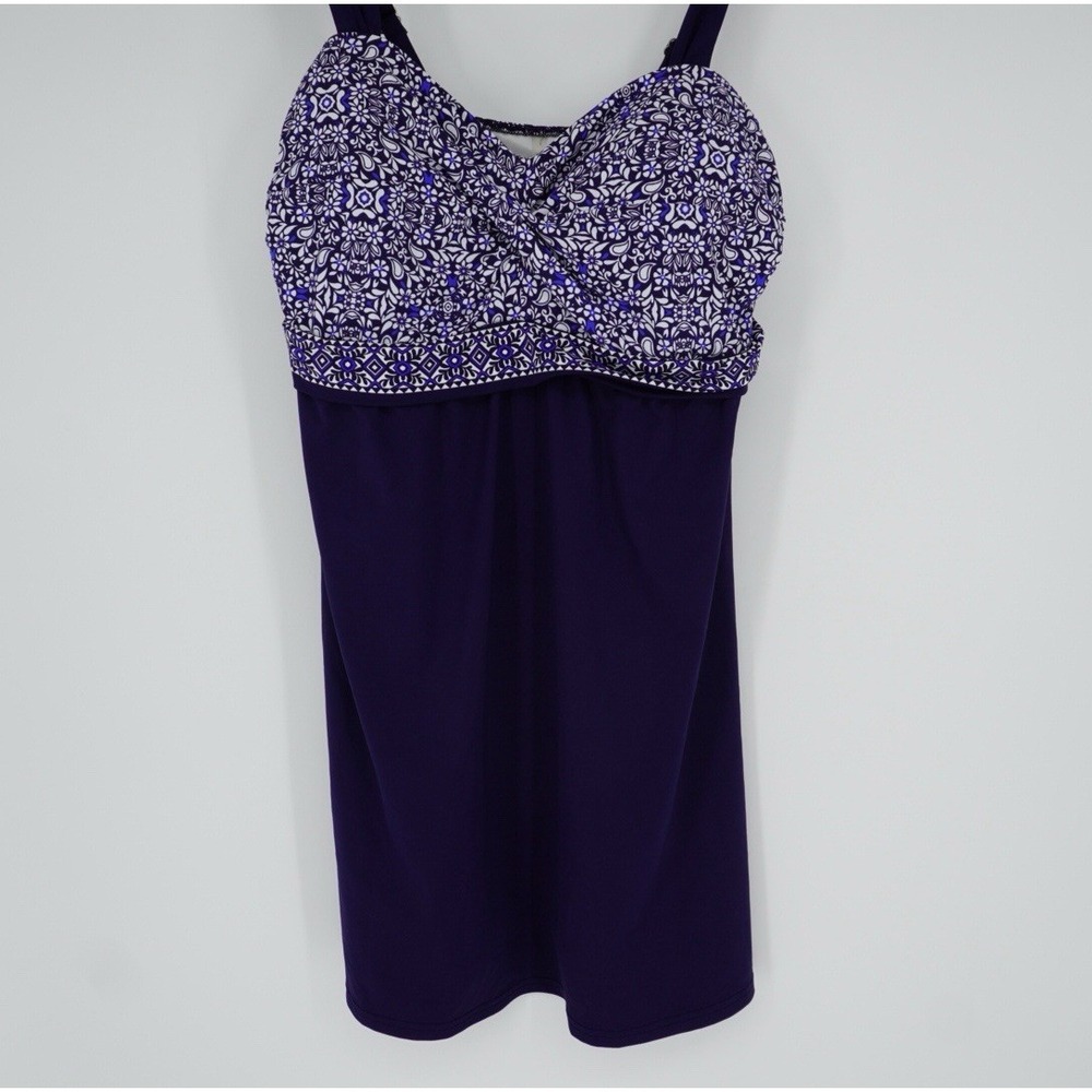 LANDS END Womens Navy Tankini Bathing Suit TOP  Swimsuit 10 Nautical‎ Coastal